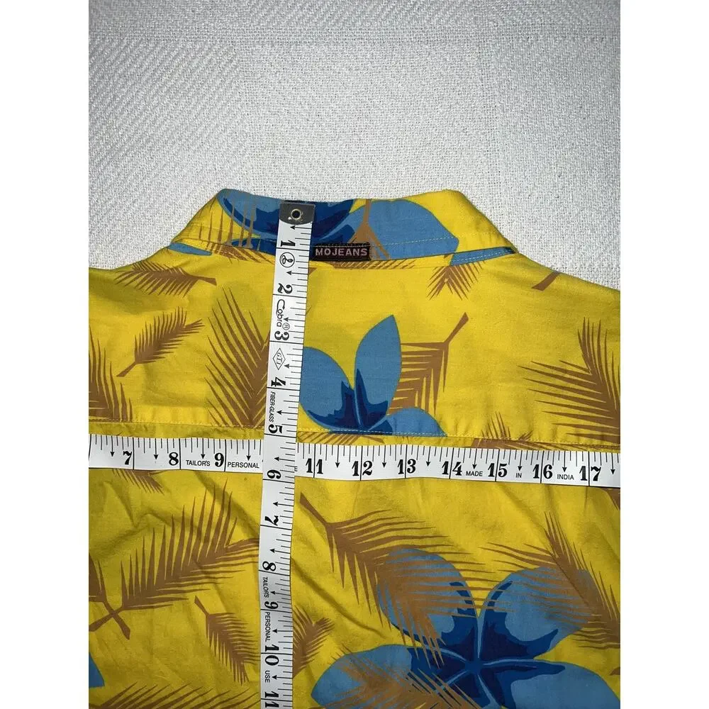 MOJEANS Yellow Blue Floral Tropical Palm Tree Print Button Up Shirt 3XL Vintage - Picture 9 of 15